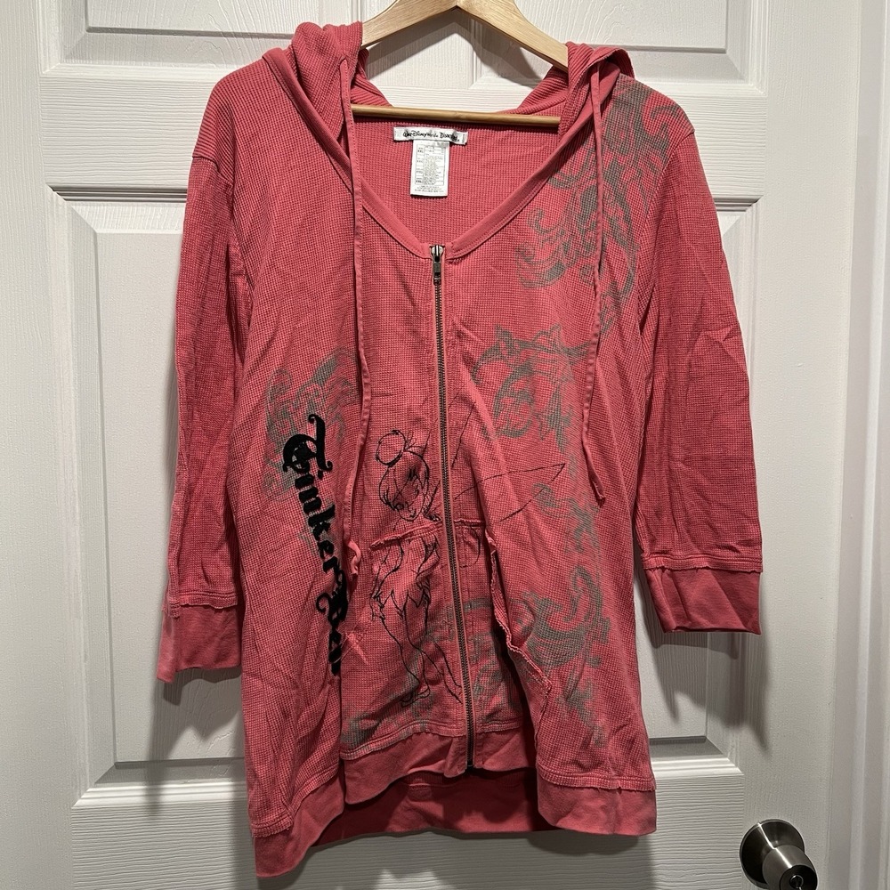 Disney Tinker Bell red waffle knit zip-up hoodie.